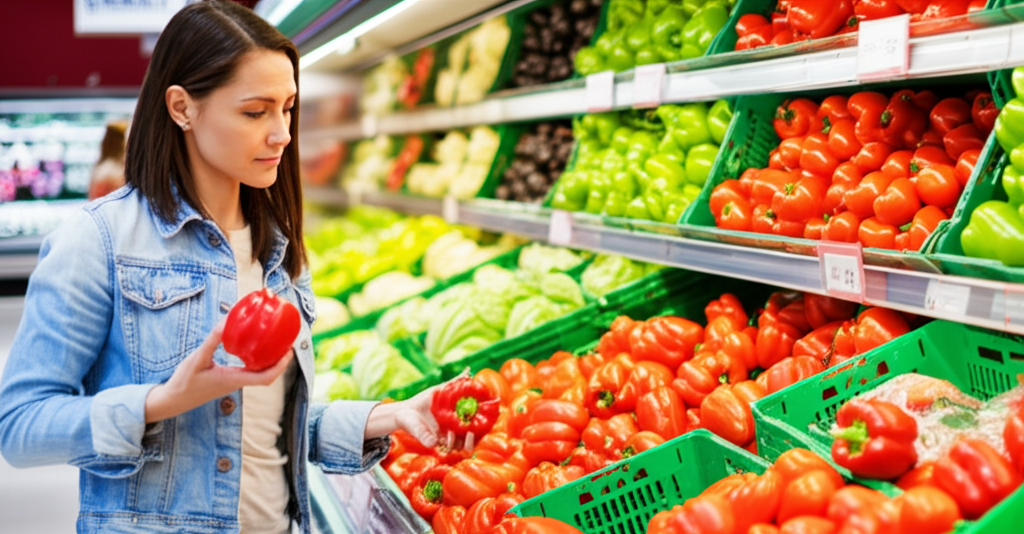 Customer selecting produce
